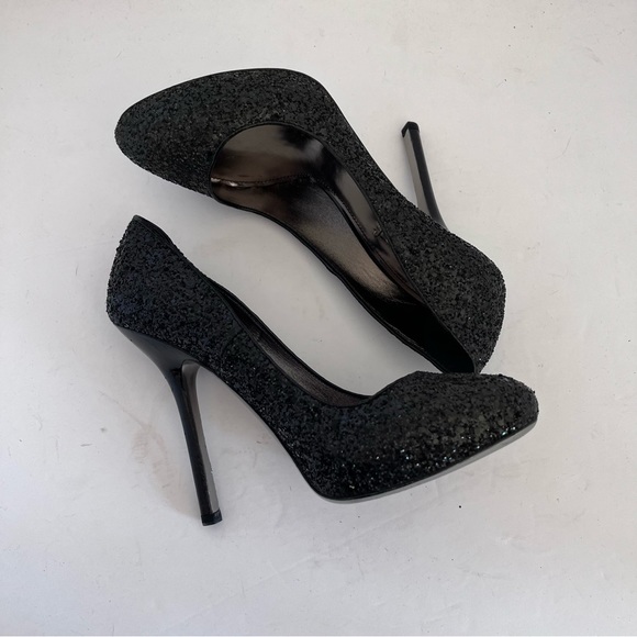 Miu Miu Prada Size 38 Black Glitter Round Toe Heels Pumps - Picture 12 of 16